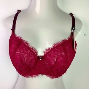 NWT Victoria’s Secret 38DD Wicked Unlined Velvet Lace Balconette Bra Red